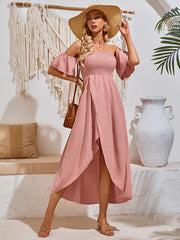 casual holiday irregular hem solid color wrap dress