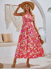 casual resort style printed halter neck dress