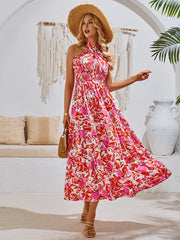 casual resort style printed halter neck dress