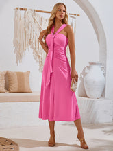 solid color off-shoulder streamer gathered dress