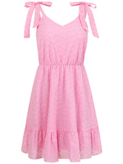 V-neck suspender solid color waist sleeveless dress