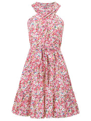 style halterneck knotted printed strappy waist dress