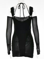 sexy suspender backless see-through long-sleeved hip-covering dress (including sleeves)
