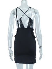 sling hollow street trendy lace splicing slit hip dress