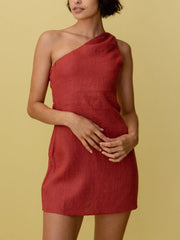 casual solid color slant shoulder dress
