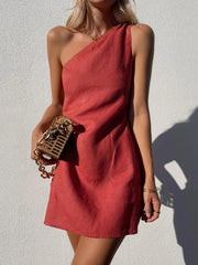 casual solid color slant shoulder dress