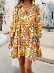 V-neck loose casual full-body printed dress