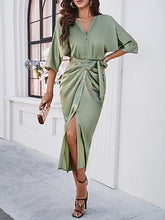 style elegant solid color waist-cinching dress