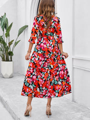 holiday casual printed V-neck slit dress