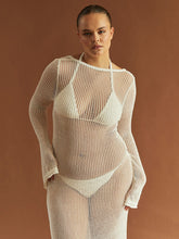 style knitted long-sleeved backless sexy see-through floor-length maxi dress