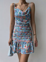 Ladies floral print hip strap dress