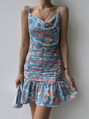 Ladies floral print hip strap dress