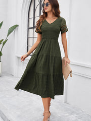 solid color short sleeve V-neck dress