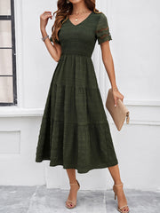 solid color short sleeve V-neck dress