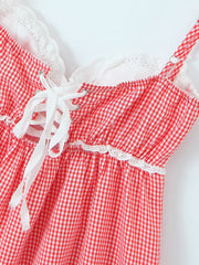 style lace plaid printed strappy suspender dress