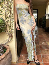 style elegant mesh printed slim fit tube top dress