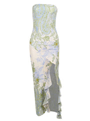 style elegant mesh printed slim fit tube top dress