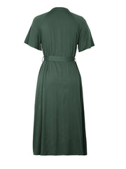 style lapel single breasted green dress