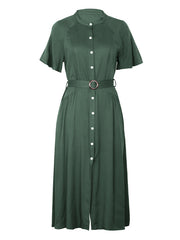 style lapel single breasted green dress