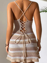 Sexy dress striped backless resort style suspender swimsuit cover skirt