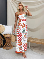 style breast-wrapped pleated casual printed dress
