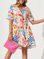 casual single breasted loose holiday dress