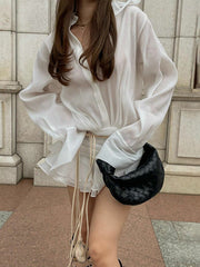 ruffled white V-neck shirt dress hot girl skirt