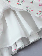 Lace printed lace-up layered waist suspender dress