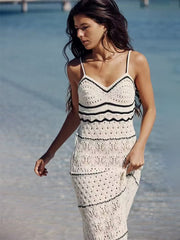 sexy knitted hollow long suspender dress