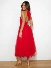 style halter neck mesh turtleneck dress