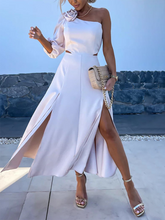 casual party slanted shoulder slit double layer dress