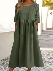 round neck 5-quarter sleeves large size casual loose long solid color dress
