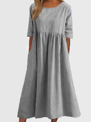 round neck 5-quarter sleeves large size casual loose long solid color dress
