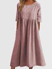 round neck 5-quarter sleeves large size casual loose long solid color dress