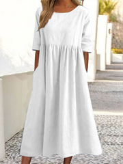 round neck 5-quarter sleeves large size casual loose long solid color dress