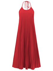 A-hem pleated beach vacation long dress