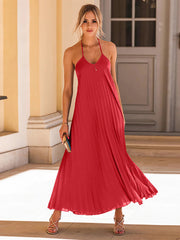 A-hem pleated beach vacation long dress