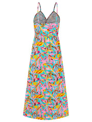 style suspender v-neck printed elegant A-line long dress