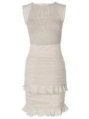 sexy solid color round neck sleeveless backless lace dress