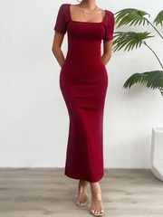 solid color slim short sleeve dress