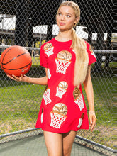basketball sequined pullover short-sleeved multi-color T-shirt dress