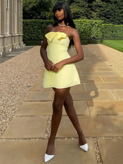 solid color bow tube top sexy slim short dress