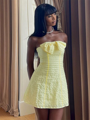 solid color bow tube top sexy slim short dress