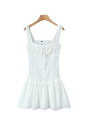 Square Neck Waist Sling Dress French Sweet Seaside Vacation A-Line Skirt