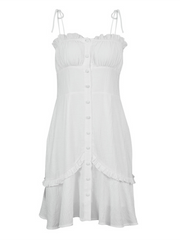 sexy white ruffled suspender dress