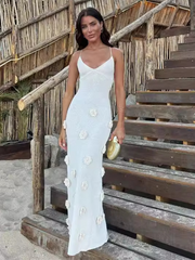 sexy sleeveless slim fit knitted embroidered suspender dress