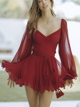 off-shoulder sleeves V-neck sexy dress