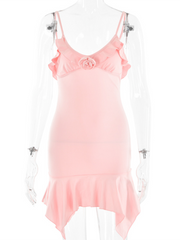 Suspender V-neck dress sexy hot girl high waist backpack hip skirt