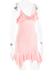 Suspender V-neck dress sexy hot girl high waist backpack hip skirt