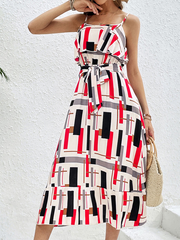 resort style striped print lace-up dress